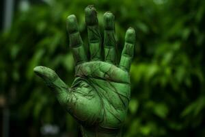Impassioned Environment day hand protest forest. Generate Ai photo