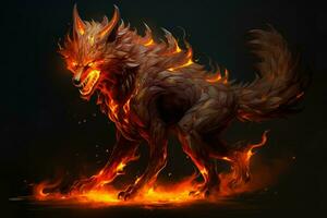 Imaginative Fiery wolf fantasy. Generate Ai photo