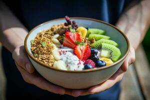 Hearty Yogurt granola bowl. Generate Ai photo