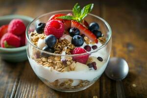 Nutritious Yogurt granola bowl. Generate Ai photo