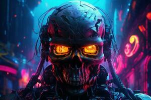 Futuristic Cyberpunk skull. Generate Ai photo