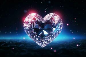 Sparkling Diamond heart gem background. Generate Ai photo