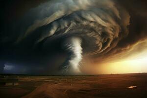 Ferocious Destructive tornado vortex. Generate Ai photo