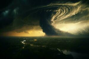 Devastating Destructive tornado vortex. Generate Ai photo