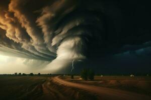Merciless Destructive tornado vortex. Generate Ai photo