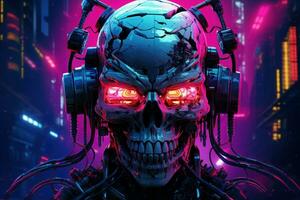 Edgy Cyberpunk skull. Generate Ai photo