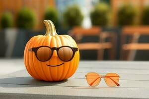 Festive Cute pumpkin with sunglasses. Generate Ai photo