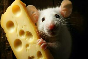 Cute rat with cheese. Generate Ai photo