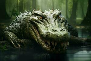 Dangerous Wild crocodile scary. Generate ai photo