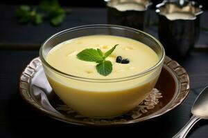 Velvety Creamy custard pudding. Generate AI photo