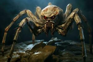 Dark Creepy spider scene giant. Generate Ai photo