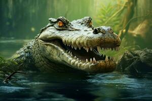 Intimidating Wild crocodile scary. Generate ai photo