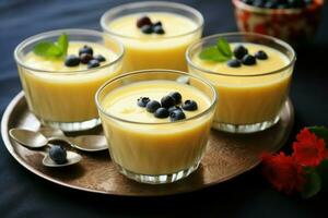 Creamy custard pudding. Generate AI photo