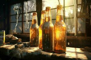 Cold beer bottles. Generate Ai photo