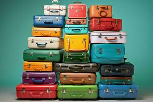 Eye-catching Colorful travel suitcase. Generate Ai photo