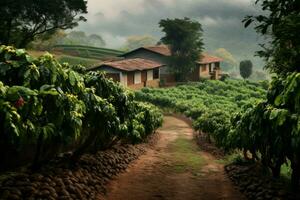 Breathtaking Coffee plantation sunset. Generate Ai photo