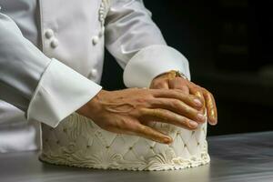 Hands pastry chef cake food. Generate Ai photo