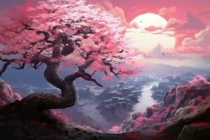 Picturesque Cherry blossom tree. Generate Ai photo