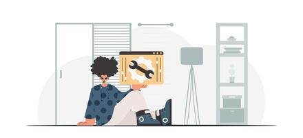 A man sitting on the floor with a laptop vector