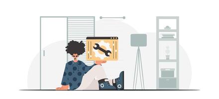 el individual es participación un navegador ventana con engranajes seo y web analizando sujeto. de moda estilo, vector ilustración