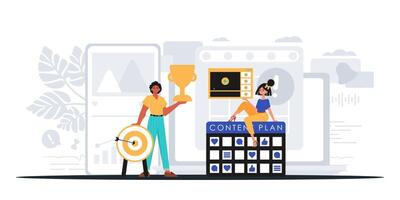A man and woman standing next to a board with a target and a dart vector