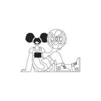 A black and white drawing of a girl with a skateboard vector
