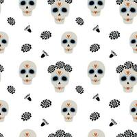 Abstract seamless pattern to Day of the Dead with Skulls, wreath and flowers. Dia de los muertos vector