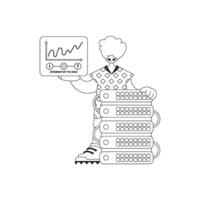 People and cloud servers connected with IoT, shown in vector linear form