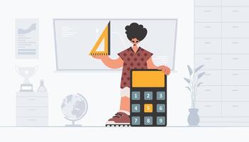 A man holding a calculator and a phone vector