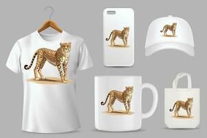 Hand Drawn Sketch Cheetah Illustration On Different Product Templates vector