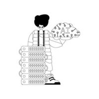 AI man and machine, AI themed, linear style vector