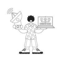 He's got an antenna and laptop to work on IoT data, in a linear fashion vector