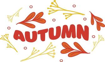 autumn postcard vector, flat, lettering, leaves, fall, red, orange, yellow vector