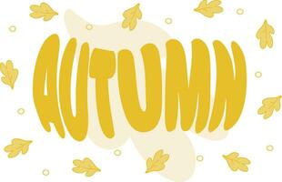 autumn postcard vector, flat, lettering, leaves, fall, yellow vector
