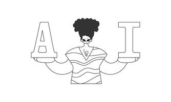 A woman holding the letters i and a vector