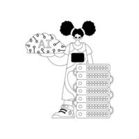 linear theme featuring girl and AI server, powered by Artificial Intelligence vector