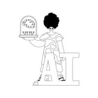 He has an AI model in his hands, linear format vector