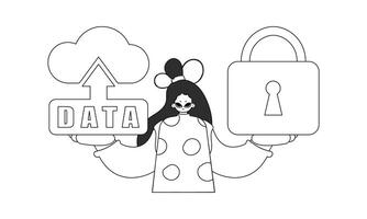 A cartoon woman holding a lock and a key vector