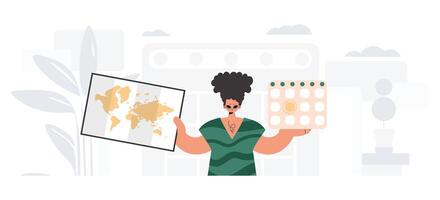 A woman holding a map and a piece of paper vector