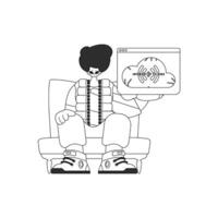 Man grasping an IoT logo in a linear format vector