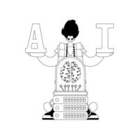 AI guy and server illustrated in style with an AI theme vector