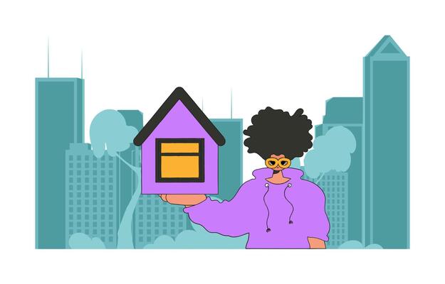 Concept Selling and owning a house. The guy is an attractive realtor holding a house in his hands.