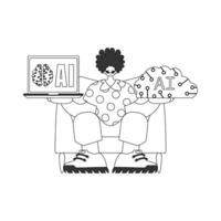 A cartoon man sitting on a couch with a laptop vector