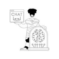 He holds a linear AI model in his hands vector