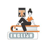Inglés maestro. el concepto de aprendizaje inglés. lineal de moda estilo. aislado, vector ilustración.