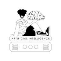 AI man and server, AI motif, vector linear design