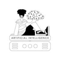 AI man and server, AI motif, linear design vector