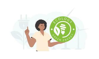 ECO friendly concept. A man holds the ECO logo in his hands. Vector trend illustration.