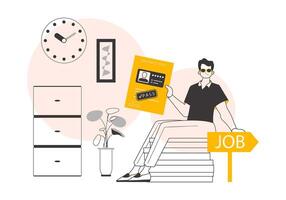 The man passed the job test. Minimalistic linear style. illustration. vector