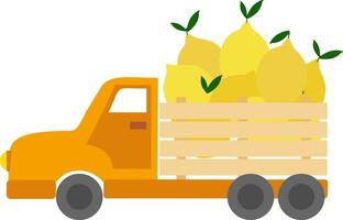 Vector illustration with orange truck with lemon in cartoon style